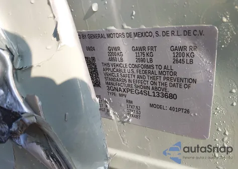 2025 Chevrolet Equinox Awd Lt from USA, damaged, VIN 3GNAXPEG4SL133680